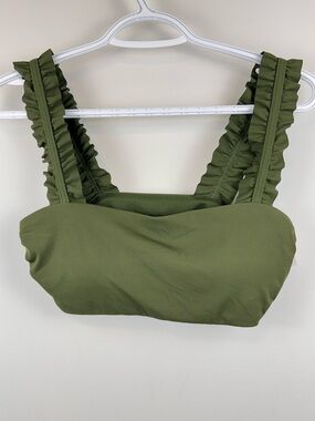 Aqua La Vie en Rose Green Ribbed Ruffle Strap Bikini Top NWT Size M